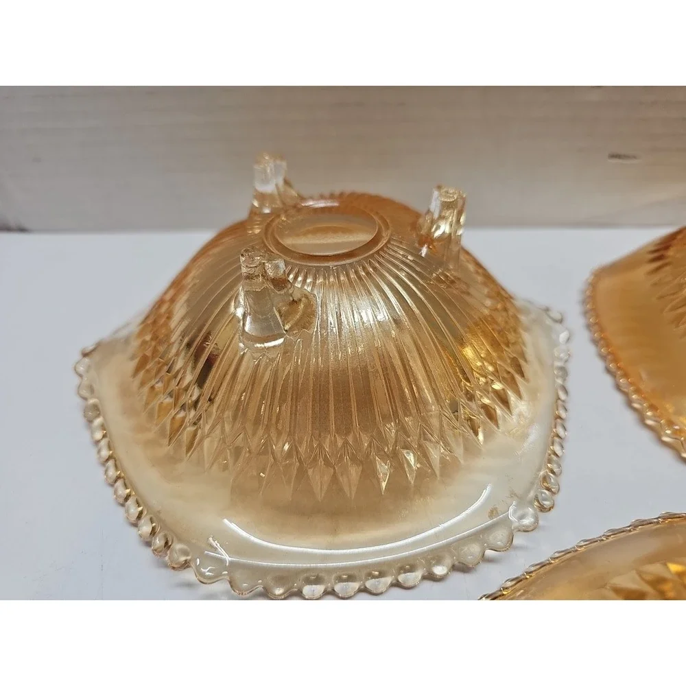 VINTAGE 1950s Marigold Jeanette Carnival Glass Footed Candy Dish Bowl Set Of 3